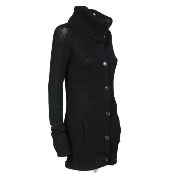 THEORY 100% Cashmere Black Turtleneck Button Long Cardigan Sweater XS/S /327 - Picture 6 of 7